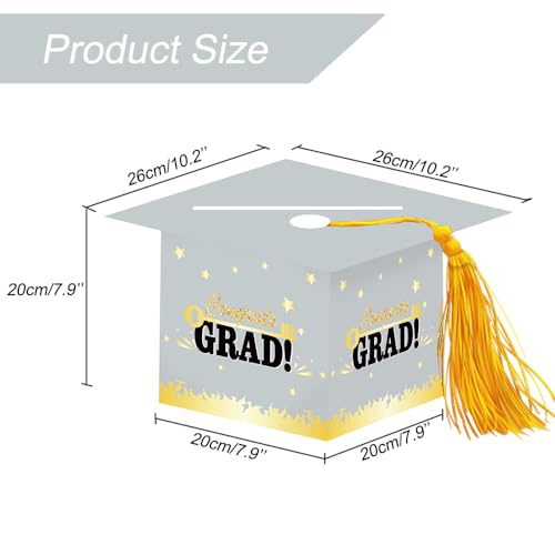Image of 2026 Graduation Party Card Box, Gray Gold Congrats Cap Card Holder Box with Tassel for 2026 Graduation Party Decoration