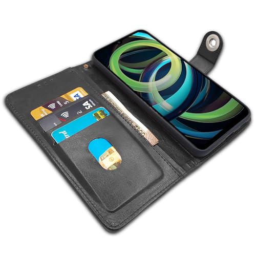 Image of Pikkme Flip Cover Leather Finish | Inside TPU with Card Pockets | Wallet Stand and Shock Proof | Complete Protection Button Flip Case for Redmi A3 (2024) / Redmi A3x / Poco C61(Black)