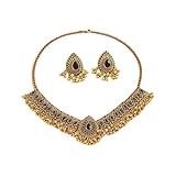Conjunto de joyería Bohemia Tradicional Nupcial de Boda India para Mujeres y niñas, Tono Dorado Antiguo, Fiesta étnica oxidada, Ropa de Fiesta, Collar Llamativo, Pendiente, Gargantilla con borlas,