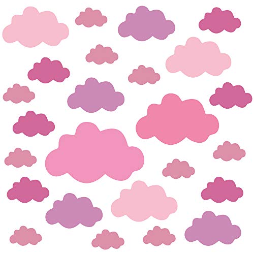 PREMYO 25 Nubes Pegatinas Pared Infantil - Vinilos Decorativos Habitación Bebé Niños - Fácil de Poner Rosa Pastel