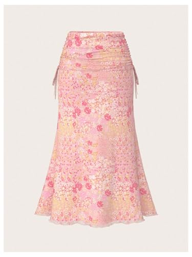 Verdusa Women's Plus Size Floral Maxi Skirt Fishtail Ruched Wrap Bodycon Skirts2