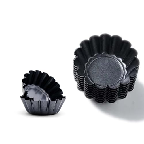 QJFCare 12 Packs Egg Tart Pan, Non-Stick Carbon Steel Molds, Reusable Mini Pie Mould Muffin Cupcake Pudding Baking Cup for Pies, Cakes, Quiche - Bakeware Tool 3 x 0.9inch