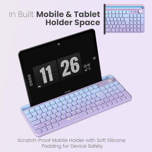 Image of Portronics Bubble 4.0 Wireless Keyboard with Bluetooth + 2.4 GHz USB Receiver, Rechargeable Battery, Volume Control Knob, Multimedia Hotkeys with Numpad, for Laptop, PC, Smartphone, Tablet(Purple)
