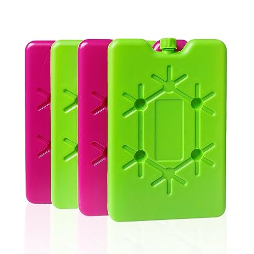 ATBUSS Paquete de 4 bolsas de hielo de 200 ml, color rosa y verde, para refrigerador de viaje, almuerzo, conservación de alimentos