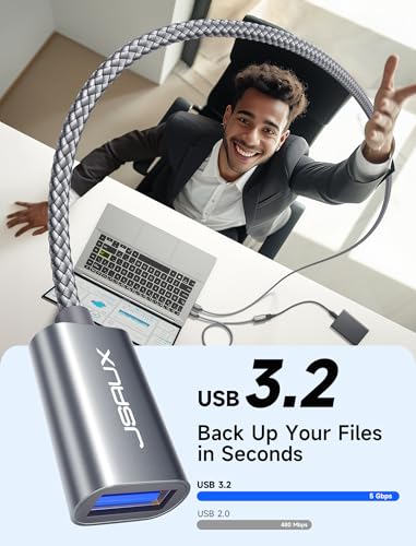 JSAUX 2Pack 10FT+10FT USB 3.0 Extension Cable, Type A Male to Female USB Extender Cord Nylon Braided Compatible with Webcam, Camera, Phone, USB hub, Mouse, Keyboard, Printer, Hard Drive, Xbox-Grey