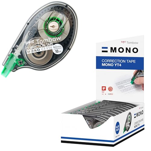 Tombow Mono CT-YT4 - Cinta correctora (10 unidades, caja transparente, 4 mm x 10 m)