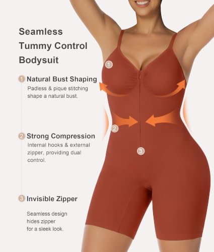 Image of SHAPERX Women's Shapewear Bodysuit Tummy Control Seamless Zip-Up Body Shaper Waist Defining Silhouette