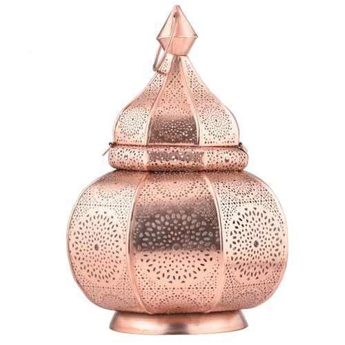 Lamisa Lampe et lanterne de Marrakech en métal 30 cm | Lampe de table photophore Lamisa cuivre comme décoration orientale