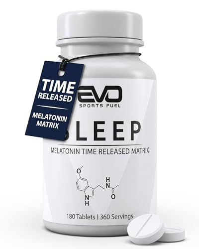 EVO SPORTS FUEL Melatonin Tabletten mit Time Release Matrix - 180 Tabletten - 1 mg Melatonin pro Tablette - teilbar auf 0 5 mg - mit Vitamin B6 - vegan - Made in Germany