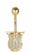 Crystal Owl Belly Button Ring, Rose Gold Plated, Rhinestone Navel Piercing
