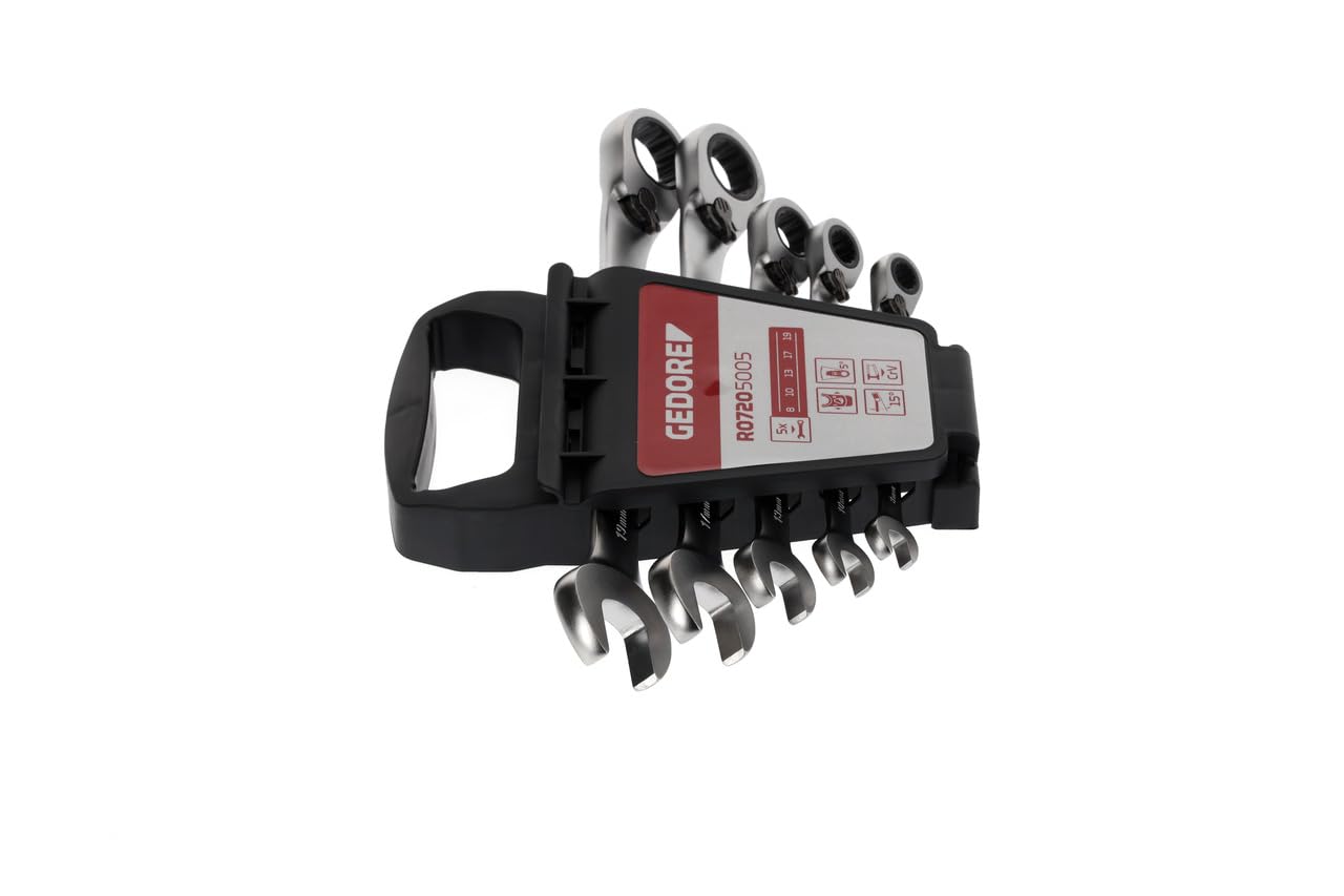 GEDORE Red Chiave Combinata a Cricchetto, Set di 5 Pezzi, Reversibile, 8-19 mm, Inclinata, Chiave a Cricchetto Combinata, R07205005