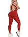 Produktbild ORANDESIGNE Damen Sport Jumpsuit Rückenfrei Yoga Bodysuit Overall Blickdicht Gefaltet Leggings Sporthosen Bandage Playsuits Jogging Strampler Trainingsanzug Rot L