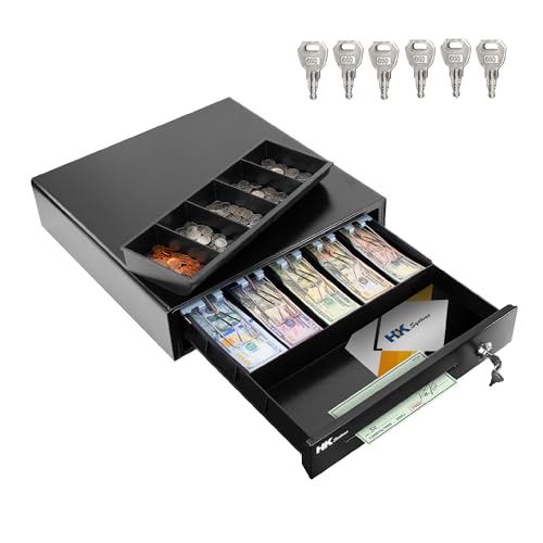 Cajón de efectivo negro con compartimento para monedas extraíble HK SYSTEMS 2