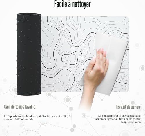 Mis.Moon Grand Tapis de Souris de Jeu, Cartes Topographiques avec Bords Cousus, Tapis de Souris de Jeu, éLéGant avec sous-Couche Antidérapante (Blanc, 80 * 30) – vue 6