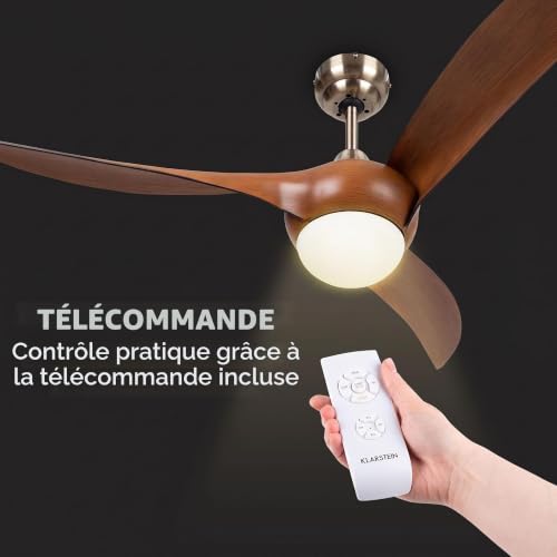 Klarstein Monteverde Ventilateur De Plafond 52 & Plafonnier Lampe En Verre Dépoli Débit D'air 8.376m³H 3 Pales 47 Db Max. Télécommande - vue 4