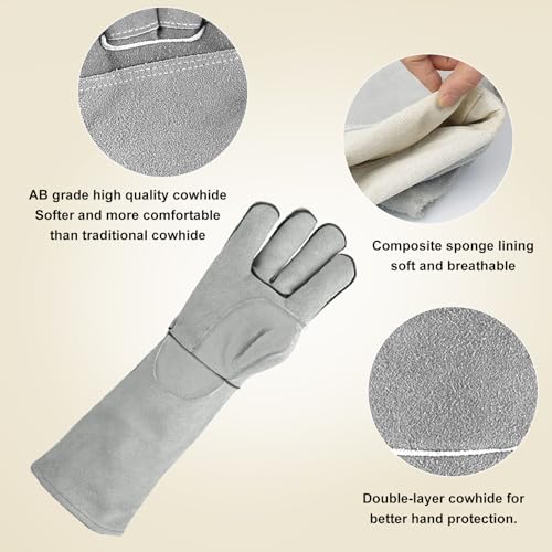 Jortmrd Bissfeste Handschuhe für Katze Hunde Haustiere, 45 cm Rosenhandschuhe für Den Umgang mit Tieren, Leder Gartenhandschuhe Dornenfeste Handschuhe für Damen Herren Gärtner Bauern