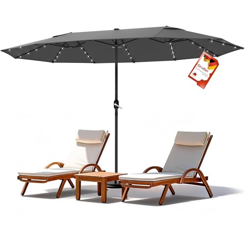 WoRaum Parasol Double Rectangulaire XXL 2,7x4,6m – Grand Parasol de Jardin Extérieur avec 12 Baleines et Manivelle, Tissu Polyester 180g – Sans Pivot et...