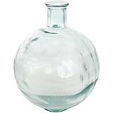 Deco 79 Recycled Glass Handmade Decorative Vase Ribbed Spanish Bottle Centerpiece Vase, Flower Vase for Home Decoration 13" x 13" x 17", Clear