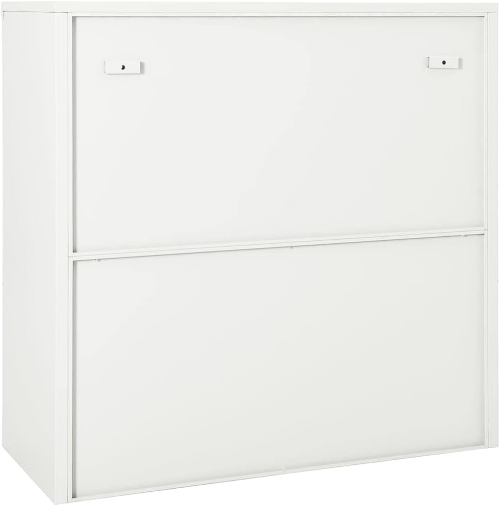 vidaXL White Steel Filing Cabinet with Sliding Doors & Adjustable Shelves - Secure Office Storage Cabinet with Lock System, 35.4"x15.7"x35.4"