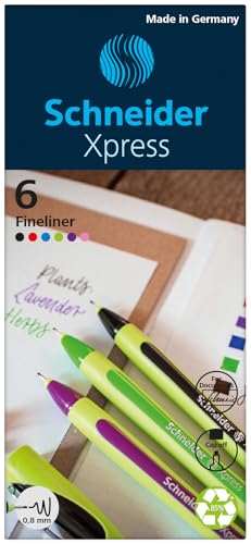 Schneider Xpress Fineliner (Tinte dokumentenecht, Strichstärke 0,8 mm, Made in Germany) 6er Set, sortiert