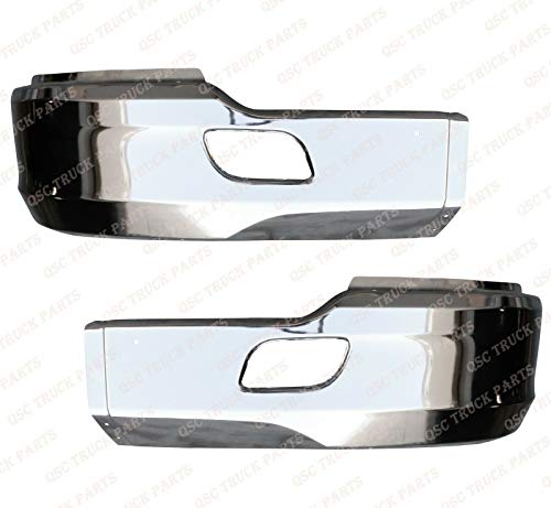 QSC Truck Parts Chrome Steel Bumper Corner Left & Right Pair w/Brackets for Kenworth T680 - Thumbnail 3