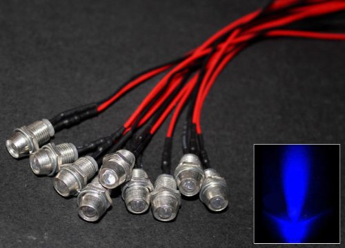 10pcs x 5mm Blue Pre Wired LED with Holder Blue Pre Wired Holder LED Bulbs 12V 20cm (Water Clear)