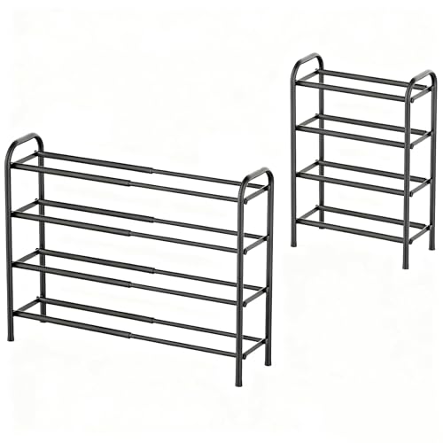esonstyle Zapatero de 4 Niveles, Ajustable 42-77 cm, para 16-18 Pares de Zapatos, Ahorra Espacio y Estable, Negro, para Entrada de casa, Pasillo y Armario