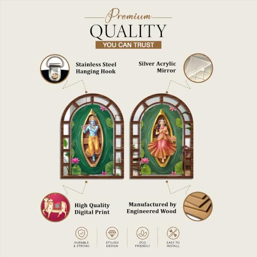 Image of Artvibes Cultural Radha & Krishna Wall Hanging Decor | Decorative Jharokha Mirror for Living Room, Bedroom, Hall, Prayer Room, Dining Room, Foyer & Entryway | Gift (WHJ 12049N), Set of 2