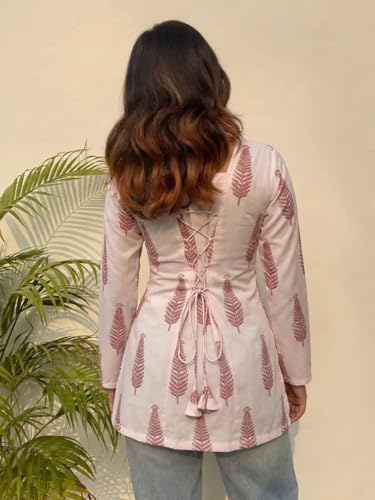 Image of ANNI Designer Women's Viscose Blend Printed Short Kurti | Straight Fit Ethnic Top with Square Neck | Bell Sleeve Indian Kurta for Office College, Party