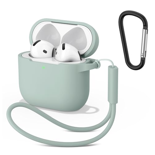 Image of Tobfit Case for AirPods 4 Case Cover 2024 with Lanyard & Keychain, Soft Silicone Protective Case for Apple AirPods 4th Generation, Full Protection, Support Wireless Charging - Mist