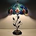 MQYXH Tiffany Lamp Sea Blue Peacock Tail Style Stained Glass Table Lamp Desk Bedside Reading Light 12X12X19 Inches with Metal Leaf Base