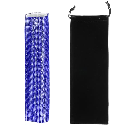 Housse de poignée de microphone strass bleu scintillant avec étui velours