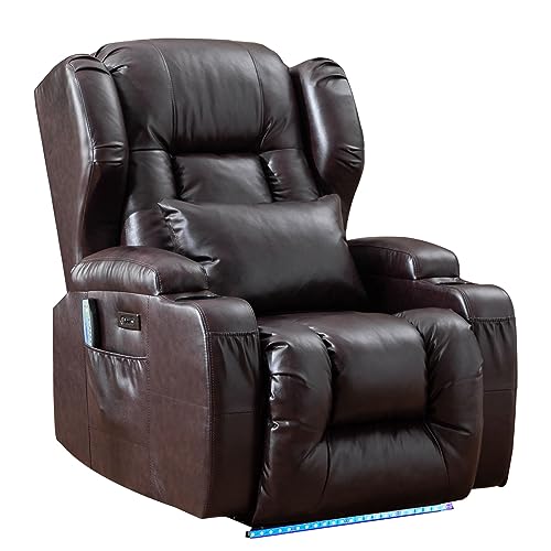 Bingtoo Electric Power Recliner Chair With Massage And Heat Recliner Chairs For Adults, Leather Home Theater Seating With Base Light, Cup Holders, Usb Port #TOP6