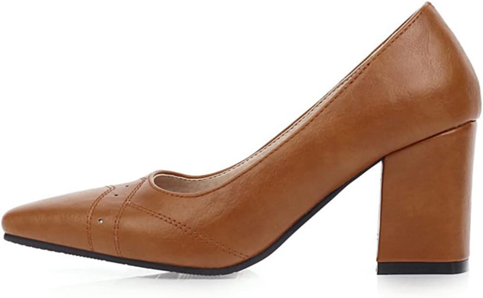 Hello Shero Chunky High Heel Pumps for Women Pointed Closed Toe Slip On Block Heeled Formal Dressy Shoes Wingtip Style Office Lady Work Church