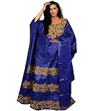 HD African Navyblue Bazin Dress Traditional Fancy Embroidery Boubou Caftan Gown for Woman with Head Wrap