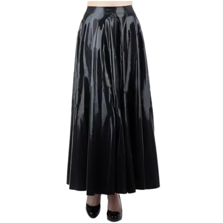 Wetlook Jupe longue pour femme Taille haute A-line Grande jupe trapèze Jupe plissée en cuir PVC Jupe Streetwear personnalisable
