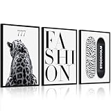 Set mit 3 ungerahmten, trendigen Leoparden-Wandkunst, 