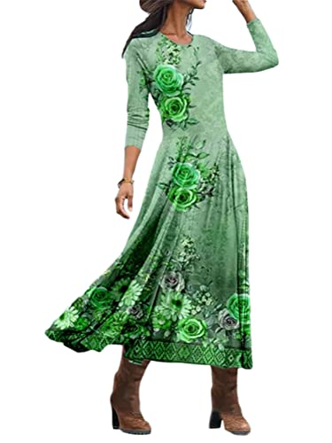 Onsoyours Damen Langarm Maxikleid Kariertes Kleid Rollkragen A-Linie Herbstkleid Lose Kleider Hohe Taille Pullover Kleid Freizeitkleid Knielang...