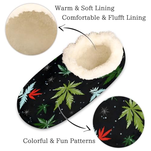 Marijuana Leaves Pattern Slippers for Women Men Cozy Non-slip House Shoes Winter Warm Indoor Slipper2