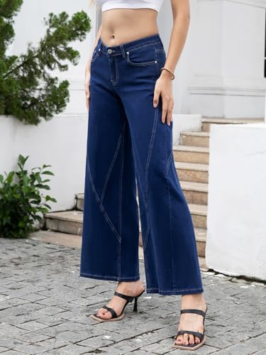 ONESO Womens Wide Leg Jeans Low Waist Seamed Strechy Baggy Jeans for Women Trendy Loose Fit Boyfriend Trouser Denim Pants3