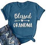 Blessed Grandma Shirt Funny Cute Graphic Tees Women Letter Print T-Shirt Casual Short Sleeve Tops