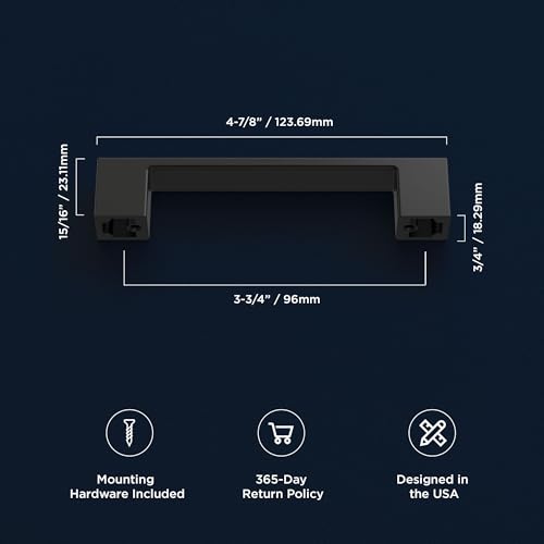 Hickory Hardware Heritage - Confezione Da 10 Maniglie Quadrate Per Armadietti, Maniglie A Basso Profilo Per Ante Di Mobili Da Cucina, Cassetti E Vanità Del Bagno, 96 Mm Da Centro A Centro, Nero Opaco, - 4