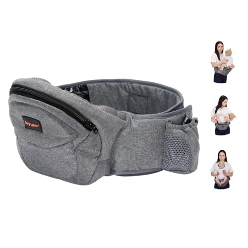 Baby Carrier with Hip Seat, Newborn to Toddler, Adjustable Extended, Ergonomic M Position Baby Carrier with Multiple Pockets 7-40lbsfor dad and mom, Grey