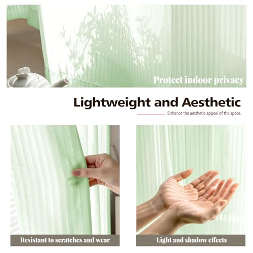 Image of Sage Green Sheer Curtains for Windows 72 inch Length, Grommet Top Semi Sheer Vertical Drapes Privacy with Light Filter for Bedroom /Living Room /Sliding Door,62W x 72L (2 Panels)