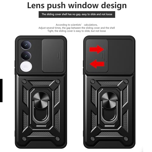 Image of Shockproof Back Case Cover for Vivo V70 FE 5G, Shockproof Vivo V70 FE Back Cover, Ring Case with Kickstand and Camera Protection Shutter - Black