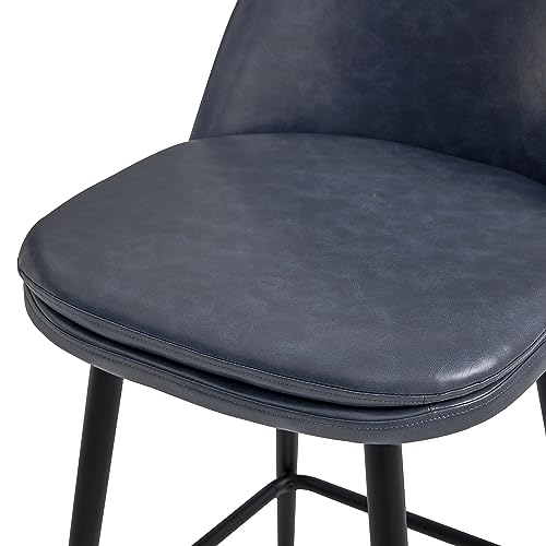 Image of CHITA Swivel Bar Stools, 27.2 inch Counter Height Bar Stools Set of 3, FSC Certified Upholstered Modern Counter Stools, Metal Legs, Faux Leather, Blue