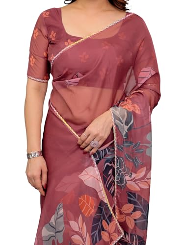 Image of ALMAARI FASHIONWomen's Floral Printed Organza Saree with Unstitched Blouse Piece | Traditional Ethnic Wear Sarees | Soft Lightweight Ethnic Office Wear Daily Wear Indian Sari (ORGANZA 121-130 H)