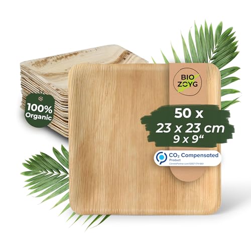 BIOZOYG Einwegteller 50 Stück 23x23 cm Palmblatt-Teller - Einweggeschirr kompostierbar - hochwertige Alternative für Bambus Teller und Pappteller - Partygeschirr BIOZOYG Einwegteller 50 Stück 23x23 cm Palmblatt-Teller - Einweggeschirr kompostierbar - hochwertige Alternative für Bambus Teller und Pappteller - Partygeschirr