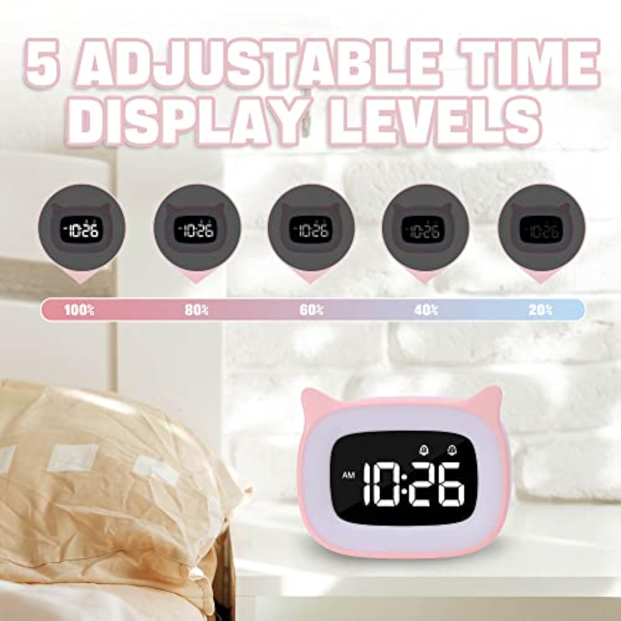 Cute Cat Alarm Clock with Night Light for Kids