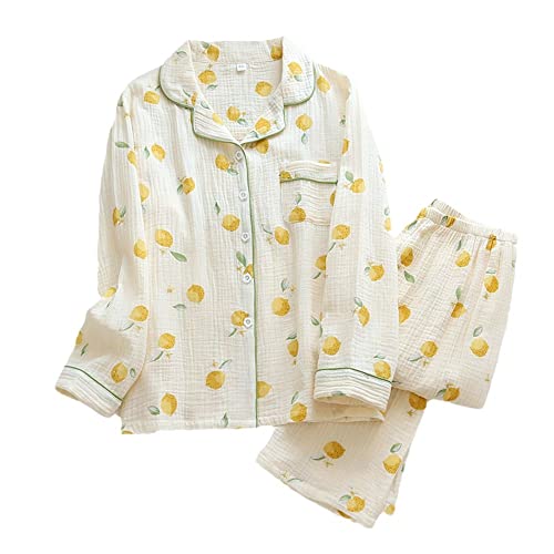 Pyjamas en coton pour femmes ensemble de nuit imprimé ample automne